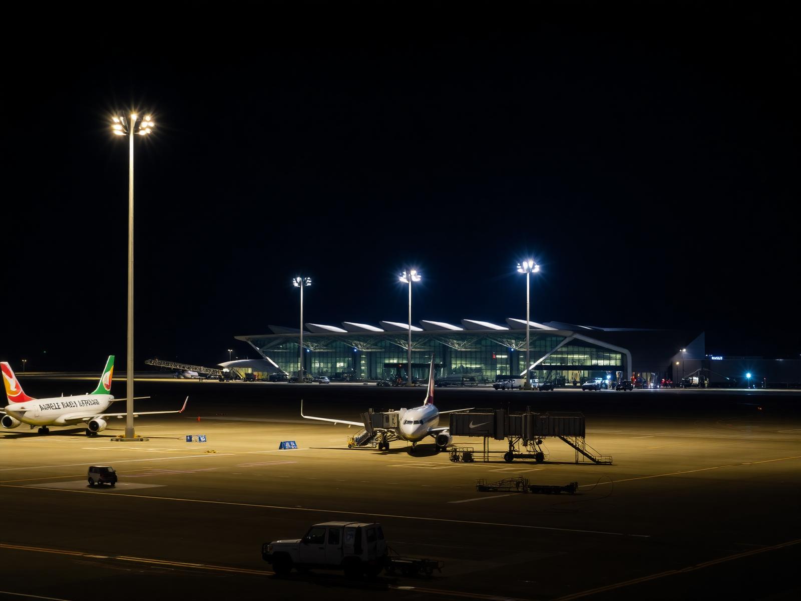 Aeroporto de Brasília com torres de iluminação LED no pátio