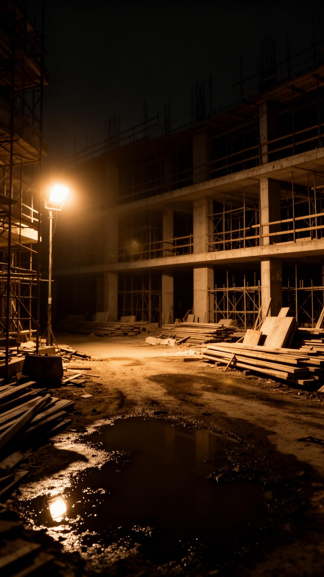 Canteiro de obra com iluminação inadequada