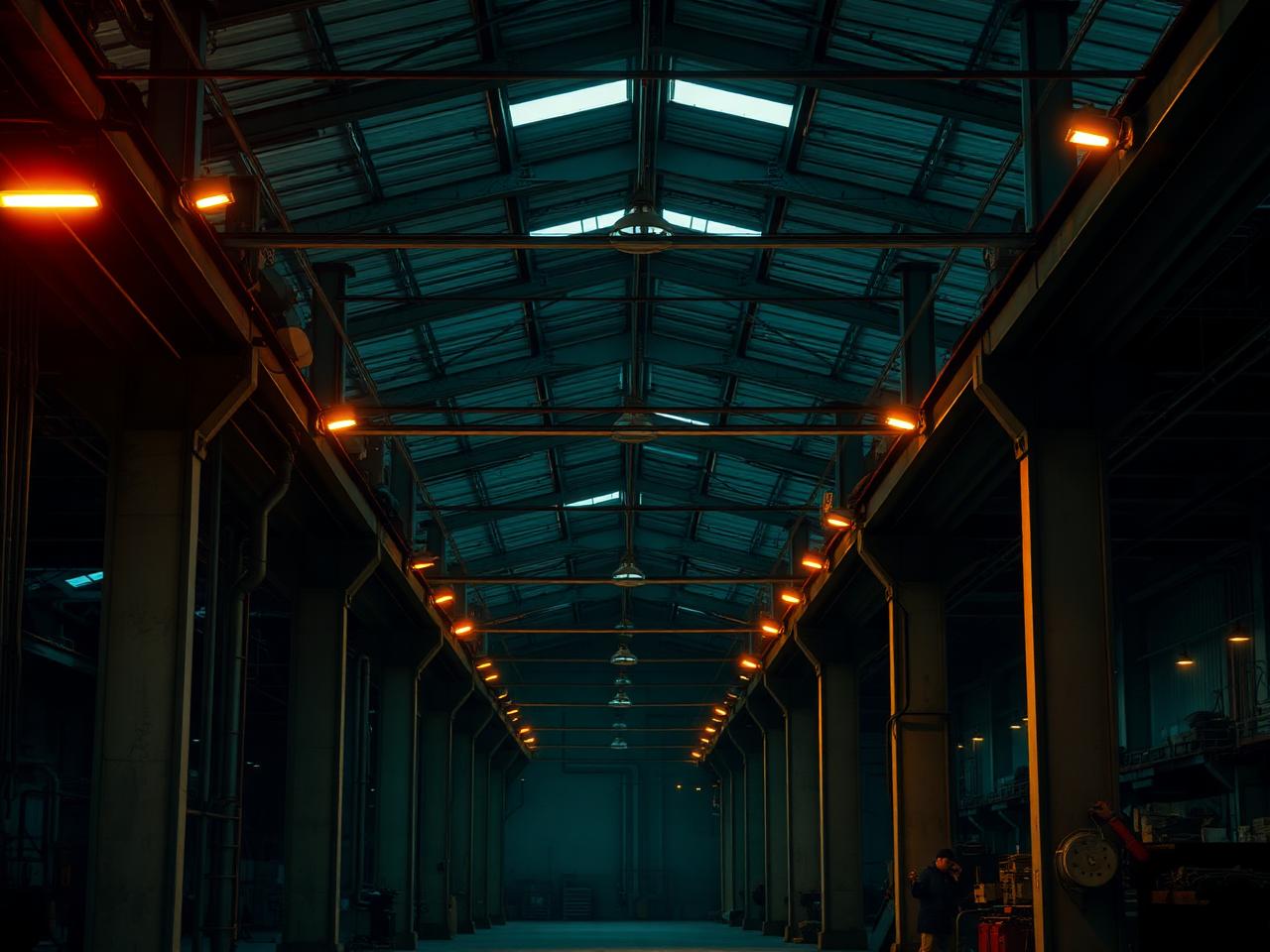 Pátio industrial com iluminação inadequada