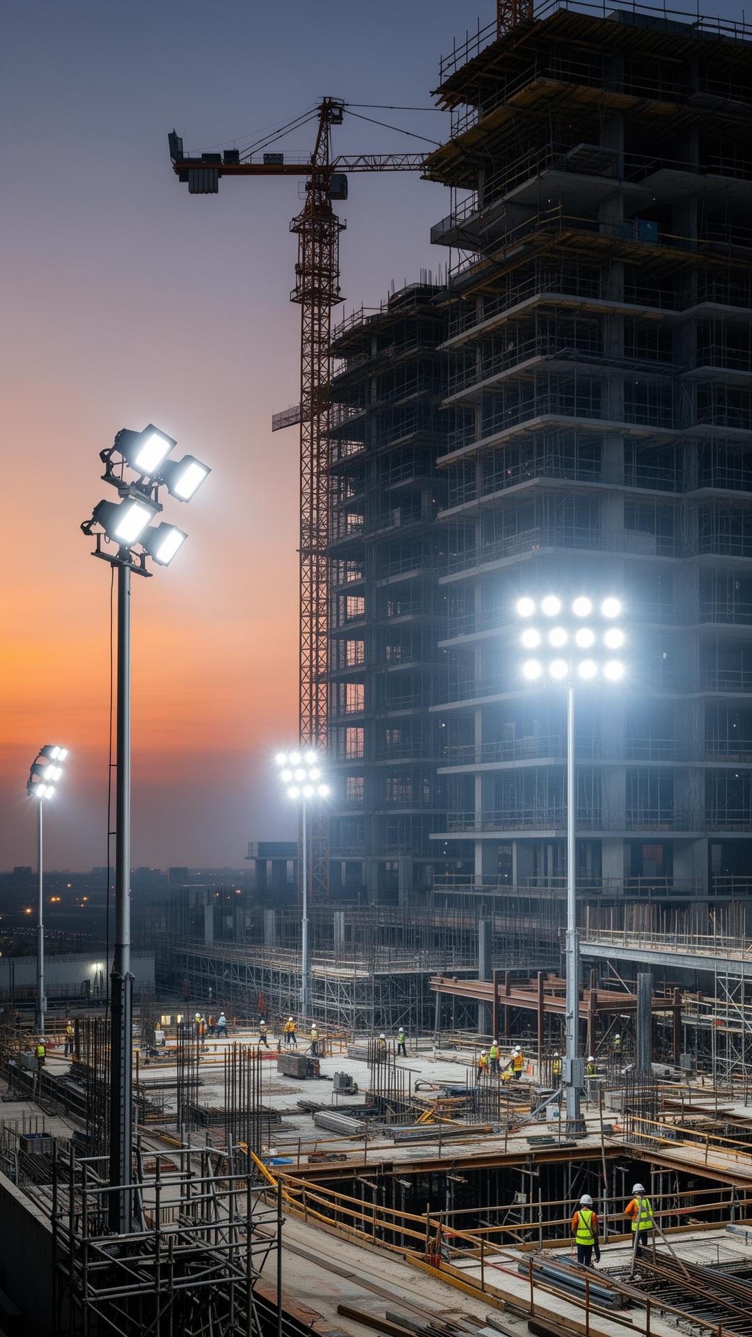 Canteiro de obra com refletores LED SX Lighting